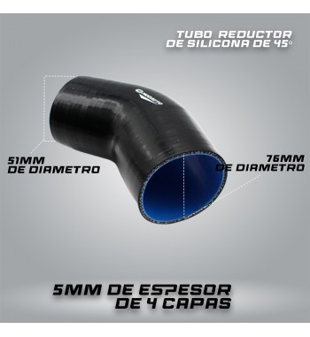 Reductor De Silicona De 45 Grados Para Turbo – 3 A 2 Pulgadas, Negro, Alta Resistencia